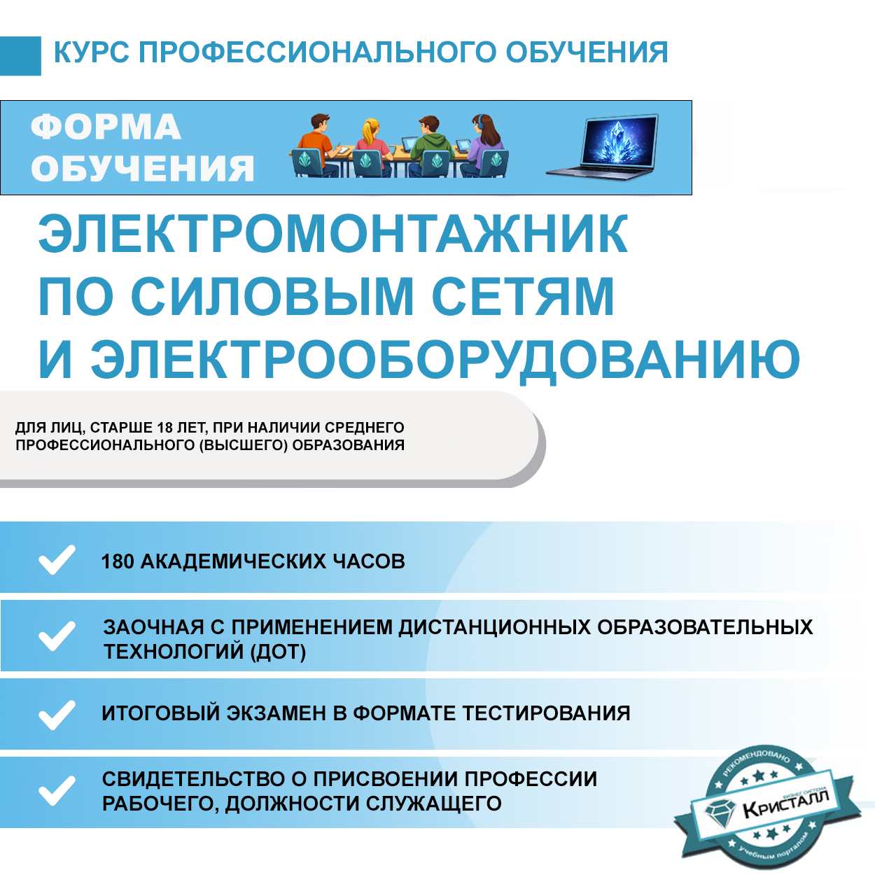 Профессиональное обучение: Электромонтажник по силовым сетям и электрооборудованию